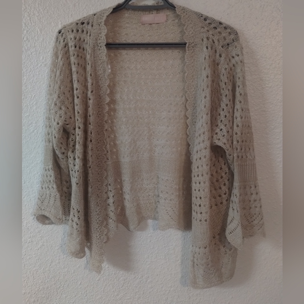 Women's Beige Open-Knit Sweater